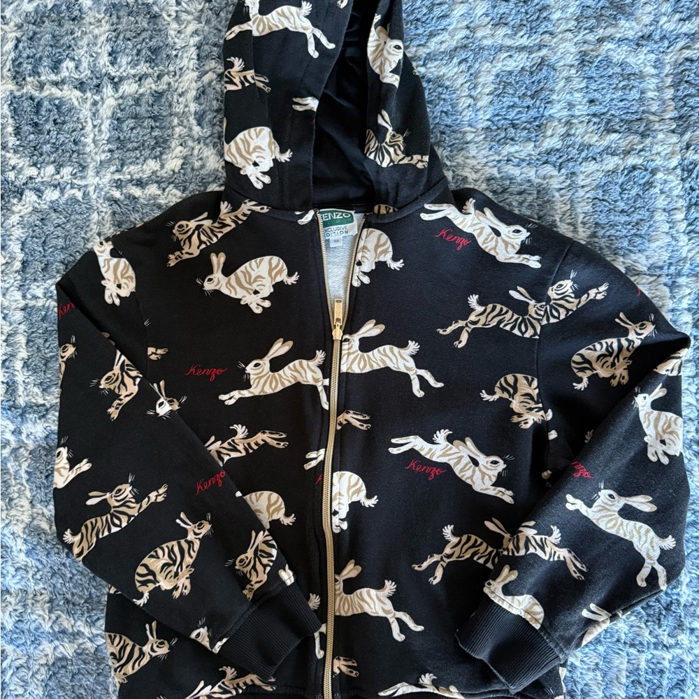 Kenzo Kids Black Bunny Print Zip- up Jacket